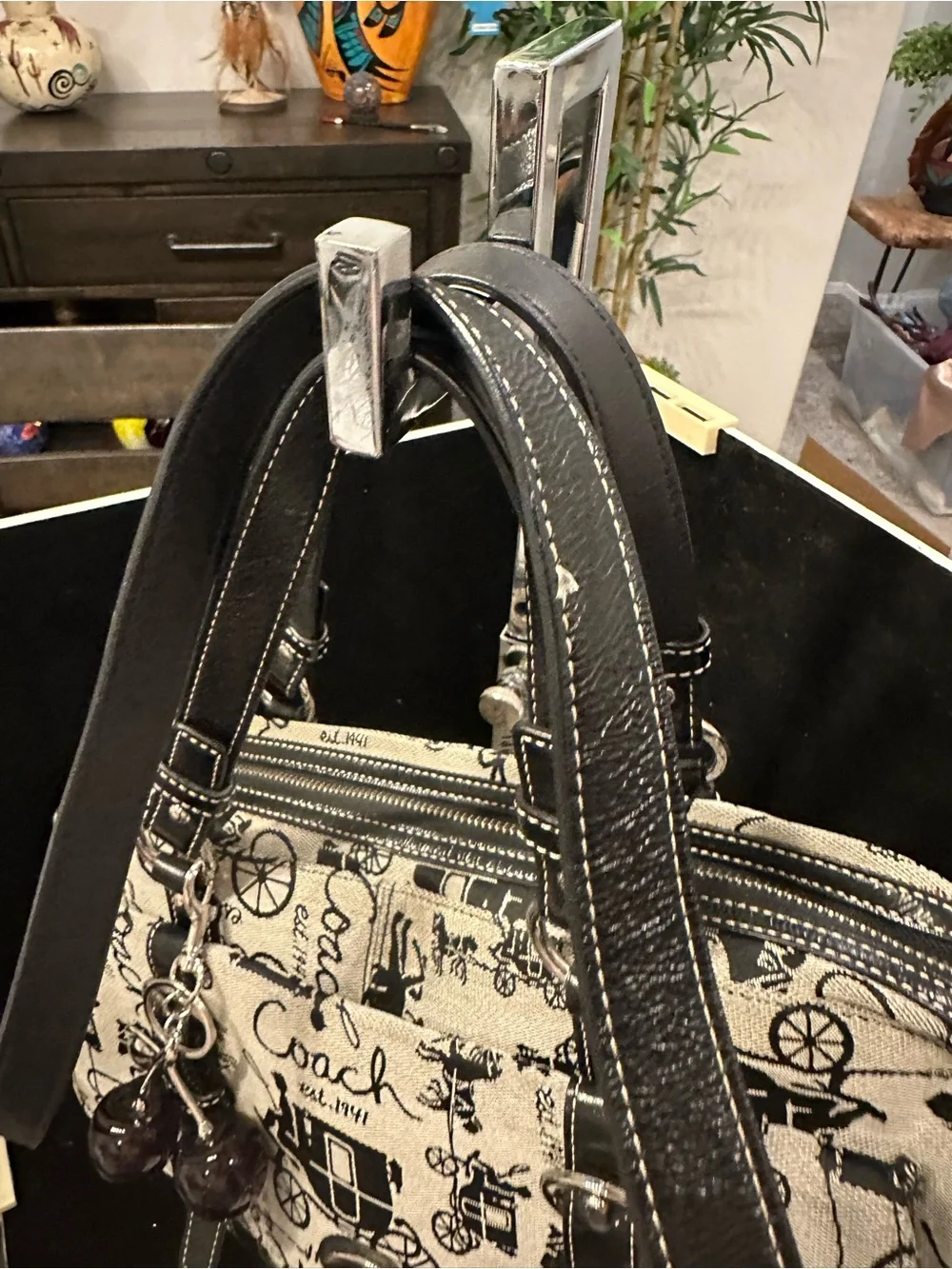 Coach  Chelsea Horse and Carriage Black and Cream Signature Canvas
